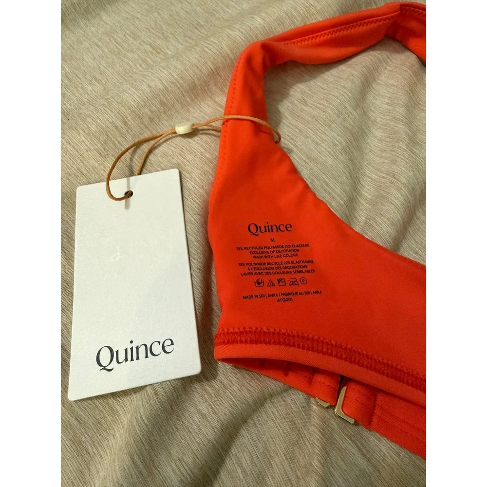 quince italian plunge bikini top swimsuit in sunset orange, women size medium